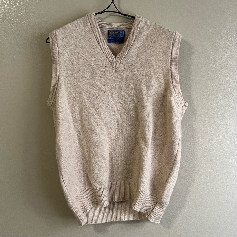 Pendleton Lambswool Beige V-Neck Sweater Vest Vintage Large